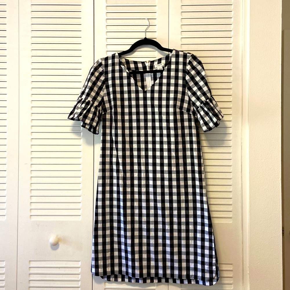 JCrew Black Ginghan midi shift dress